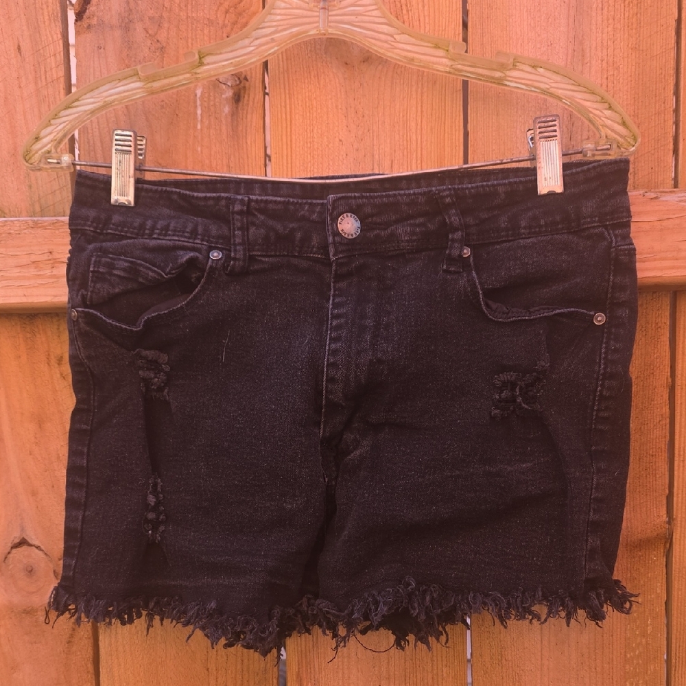 Women's Black Distressed Denim Shorts